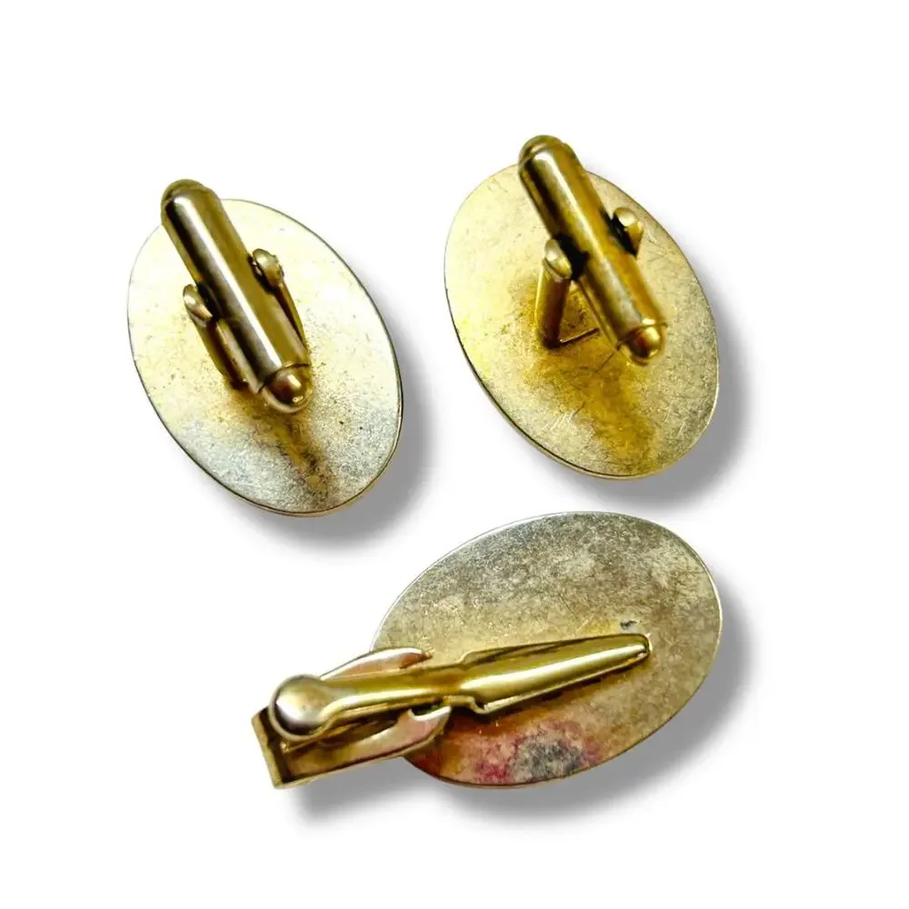 Vintage Cufflink and Tie Clip Bar Set Antique Car Bullet Back